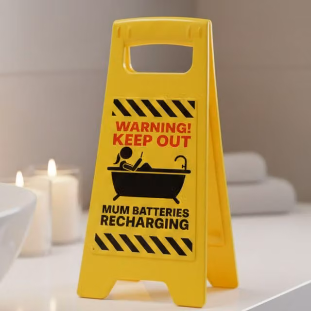 Boxer Gifts Mums Batteries Recharging Warning Sign in Yellow