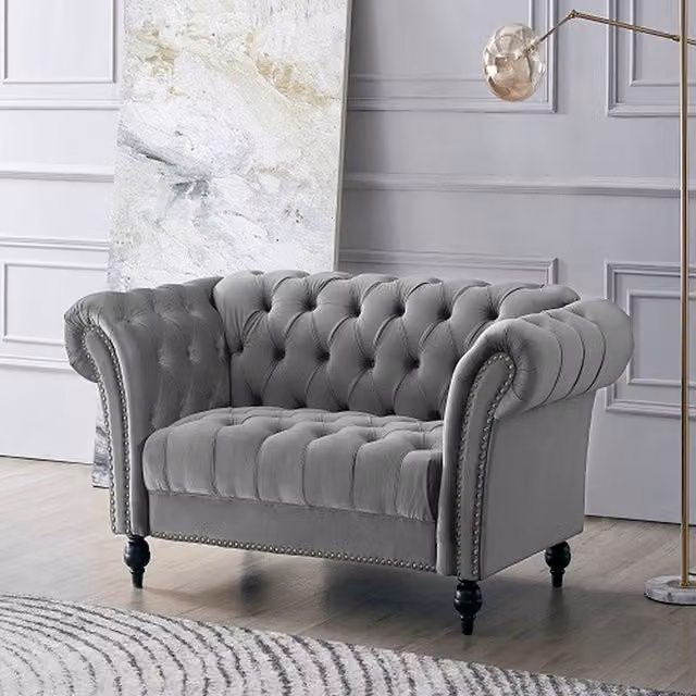 Mayfield Grey Velvet Chesterfield 2 Seater Sofa
