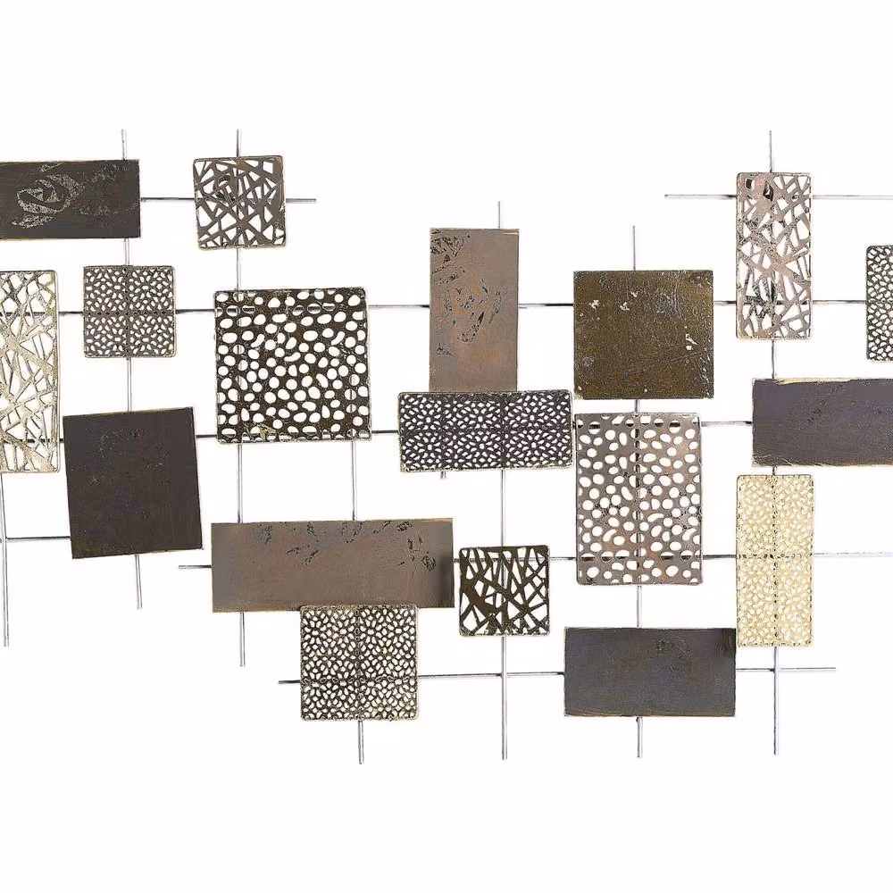 Wyld and Coco Geometric Gold and Silver Metal Abstract Wall Art W: 90 cm, H: 50 cm – 2