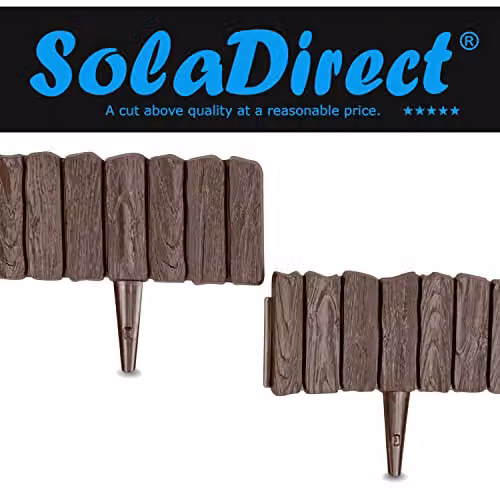 SolaDirect Brown Wood Bark Effect Plastic Lawn Edging Border Palisade with Ground Stakes – 3
