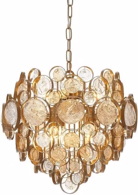 Netlighting CARBONIA Dimmable 6 Light Glass Ceiling Pendant in Gold and Amber