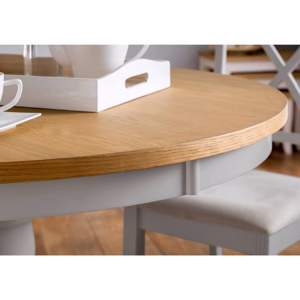 Cheshire Davenport Round Pedestal Dining Table in Oak and Elephant Grey, Diameter: 106 cm – 3
