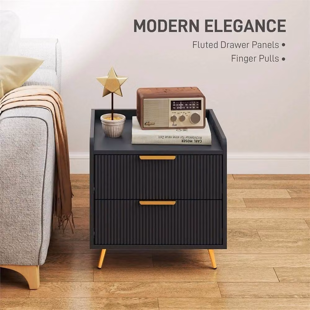 Nordara Black Bedside Cabinet with Drawer, Modern Bedroom Side Table and Nightstand, W: 60 cm x H: 100 cm – 4