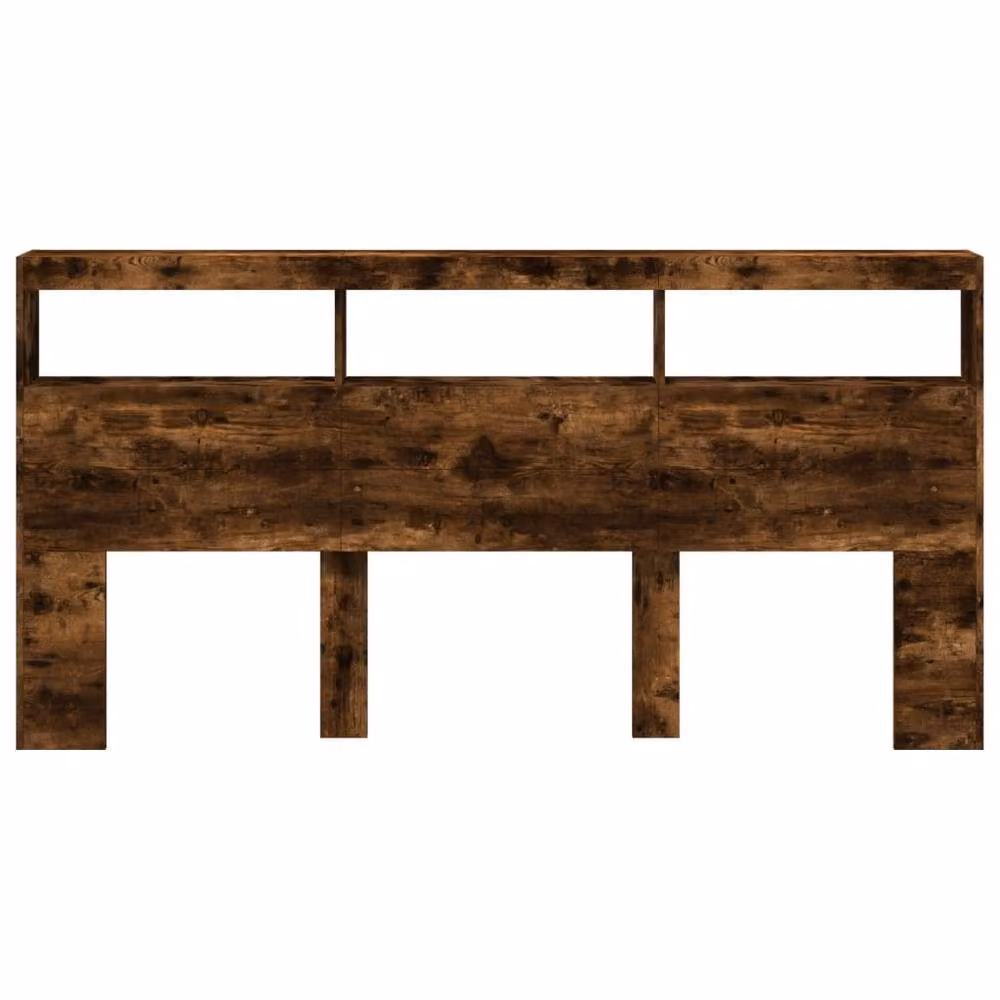 Berkfield Home Headboard Cabinet with LED in Smoked Oak, Brown, W: 200 cm, D: 17 cm, H: 102 cm – 5