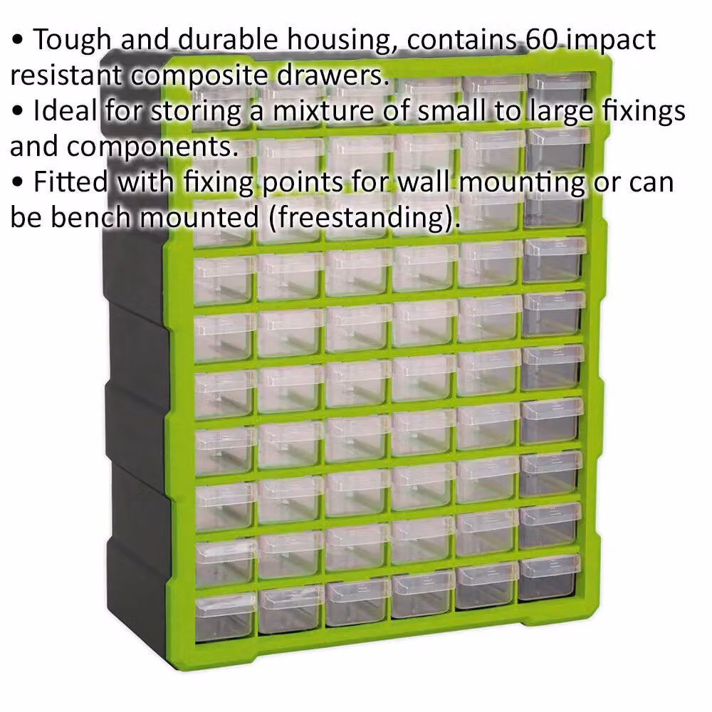 Loops 60 Drawer Parts Cabinet in Green, Wall Mounted or Standing, W: 38 cm, D: 16 cm, H: 47.5 cm – 2
