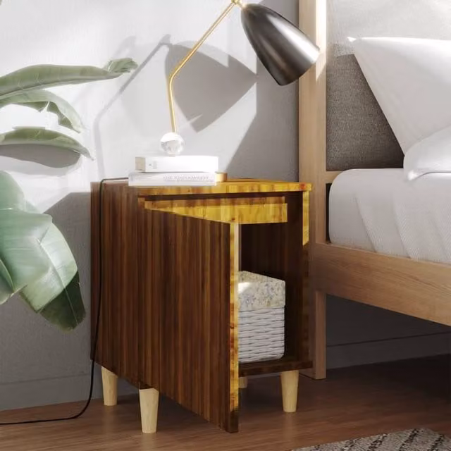 Berkfield Home Sturdy Bed Cabinet in Brown Oak with Solid Wood Legs, W/D/H: 40 x 30 x 50 cm