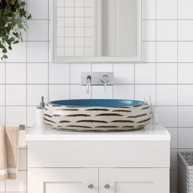 Berkfield Home Multicolour Oval Ceramic Countertop Basin W: 59 cm, D: 40 cm, H: 15 cm