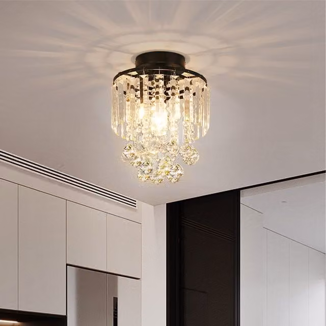 Komore Black Crystal Ceiling Light Fixture with Transparent Accents