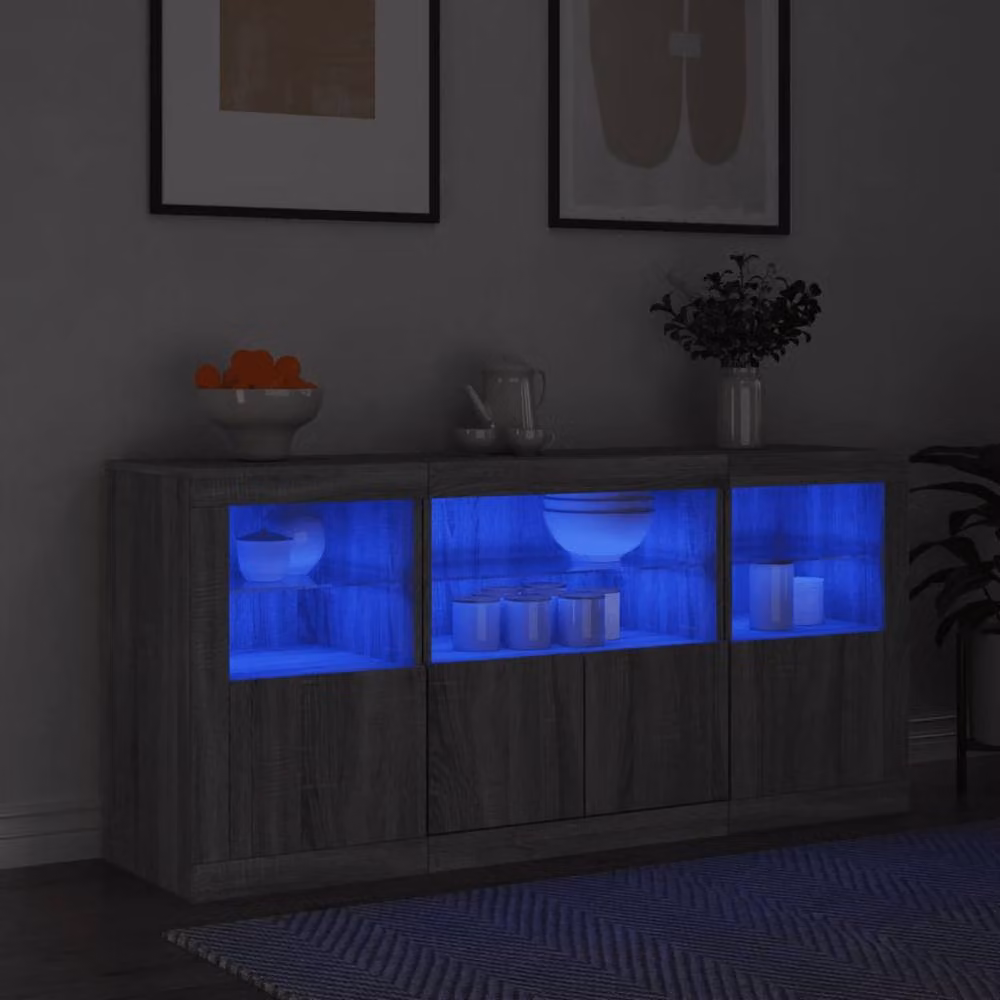 Berkfield Home Modern Grey Sonoma Sideboard with Integrated LED Lights, W: 142.5 cm, D: 37 cm, H: 67 cm – 2