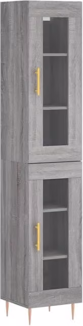 Berkfield Home Modern Grey Highboard with Glass Doors and Internal Shelves, W/D/H: 34.5 x 34.0 x 180.0 cm – 1