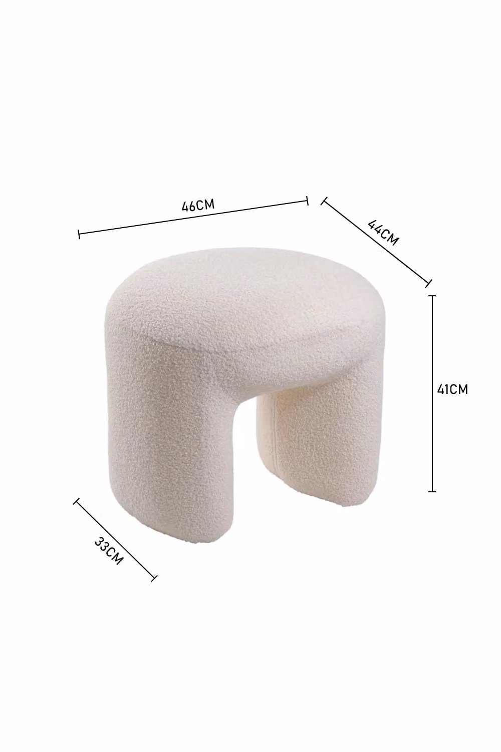 Livingandhome Modern White Teddy Bear Fur and Bouclé Upholstered Cylindrical Footstool – 3