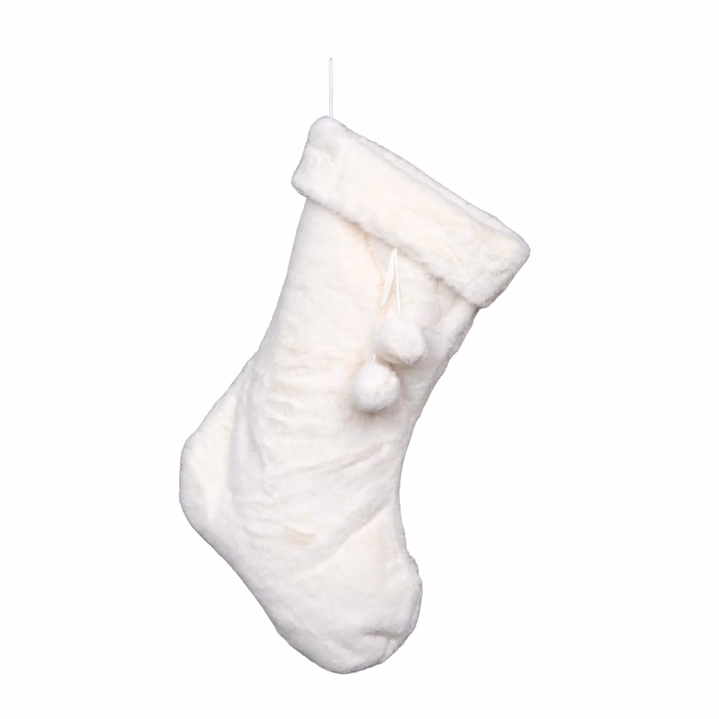 Samuel Alexander White Winter Faux Fur Hanging Christmas Stocking with Pom Poms, 50 cm – 3