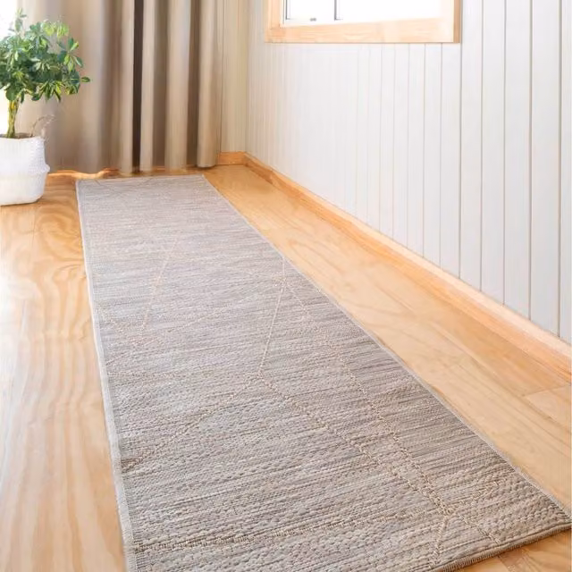 The Rug House Moroccan Distressed Textured Flatweave Indoor Outdoor Weatherproof Rug in Beige and Grey, W: 240 cm, D: 60 cm