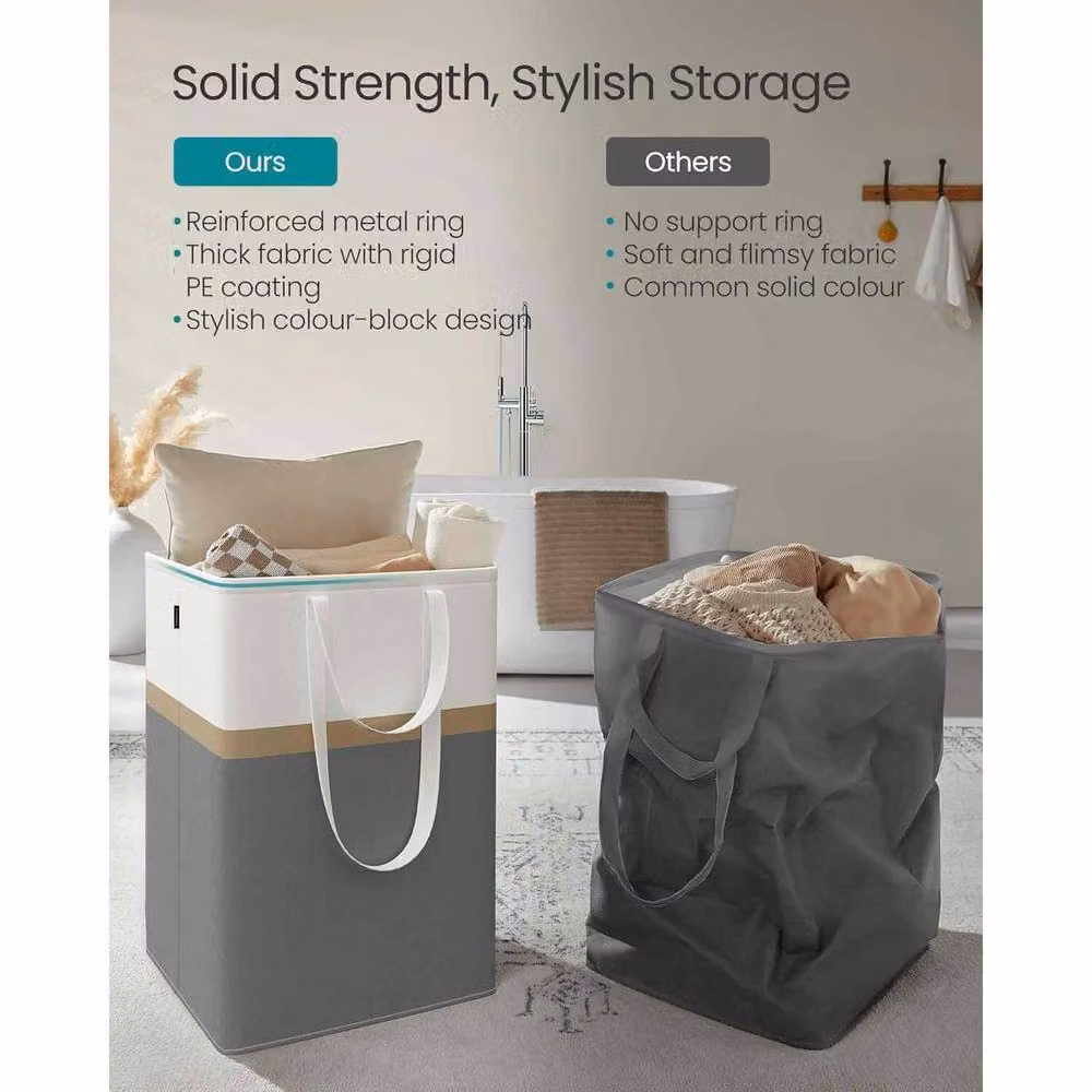 The Bazaarist Set of 2 Fabric Laundry Hampers with Dual Handles, Dark Grey – 4