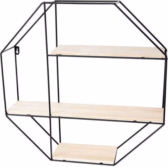 KORVIXA 3 Tier Metal and Wood Wall Mounted Floating Shelves in Black, W: 100 cm, D: 15 cm – 1
