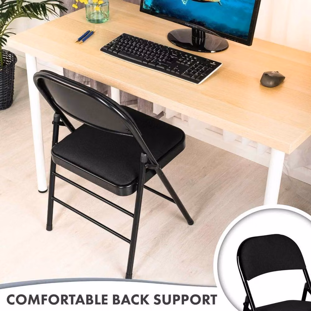 Kelvenix Black Folding Chairs with Padded Fabric Seats and Metal Frame, Height: 100 cm – 4