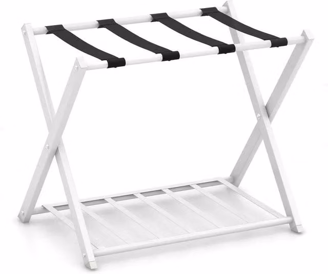 FORGEVIO Folding Metal Luggage Rack and Suitcase Stand in Matt White