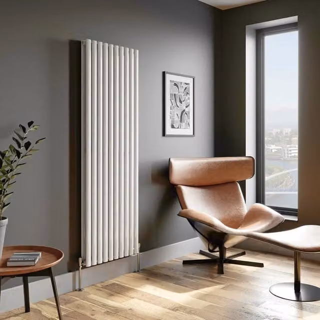 Temprazo Vertical Oval Tube Double Panel Designer Radiator in White, H: 180 cm, W: 48 cm