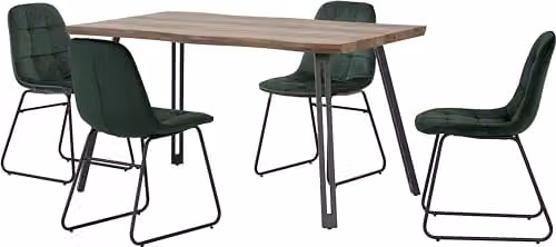 Seconique Quebec Wave Edge Dining Set with 4 Lukas Chairs in Oak and Green – 1