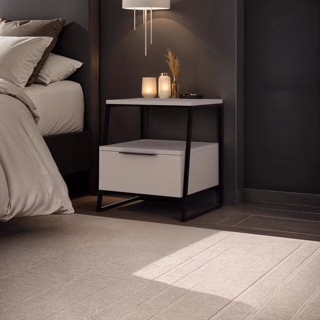 FWStyle Modern 1 Drawer Bedside Table with Black Frame in Mocha Grey