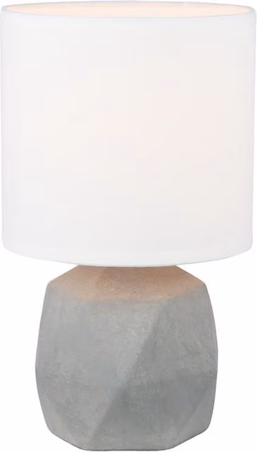 First Choice Lighting Wilson Concrete Table Lamp with White Fabric Shade in Grey