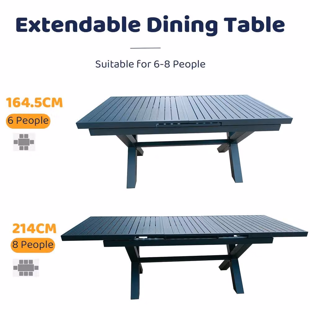 FURNITURE ONE 7-Piece Aluminium Patio Dining Set with Extending Table in Matt Dark Grey – 4