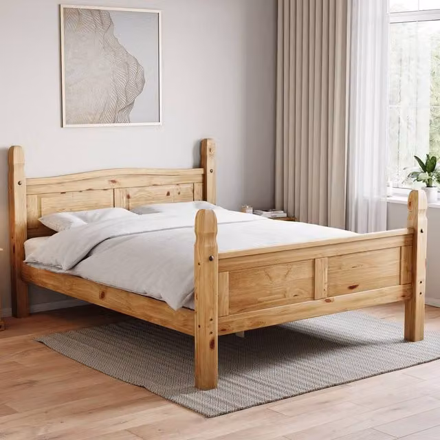 HD Designs Corona King Size High Foot End Bed in Natural Solid Wood, W/D/H: 180 x 200 cm