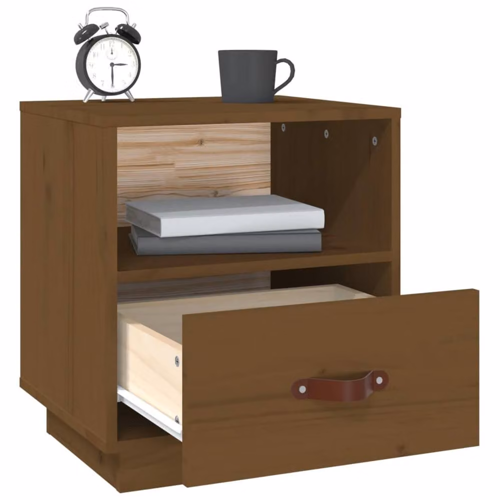 Berkfield Home Set of 2 Rustic Solid Wood Pine Bedside Cabinets, Honey Brown, W: 40 cm, D: 34 cm, H: 45 cm – 4