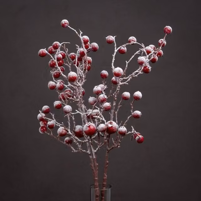 KDMK Organic Festive Berry Stem for Christmas Decor in Red and Brown, Height: 13 cm