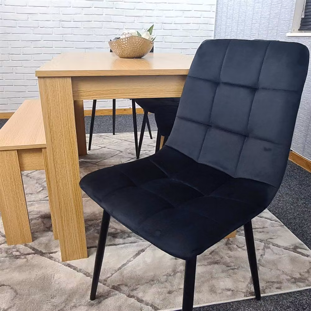 KOSY KOALA 6 Seater Modern Dining Table Set with 4 Black Velvet Chairs and Bench in Brown and Black – 7