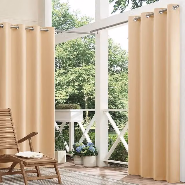 Lifeideas Plain White and Beige Waterproof Blackout Fabric Panel Curtains with Eyelets, UV Resistant and Damp Room Suitable, Height: 274 cm