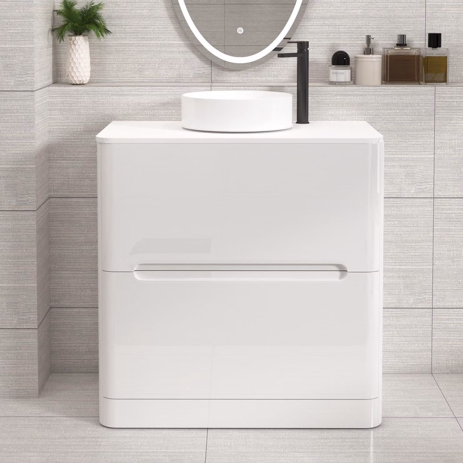 Royal Bathrooms Venice 800mm Gloss White Floor Standing 2 Drawer Vanity Unit with Plain White Worktop