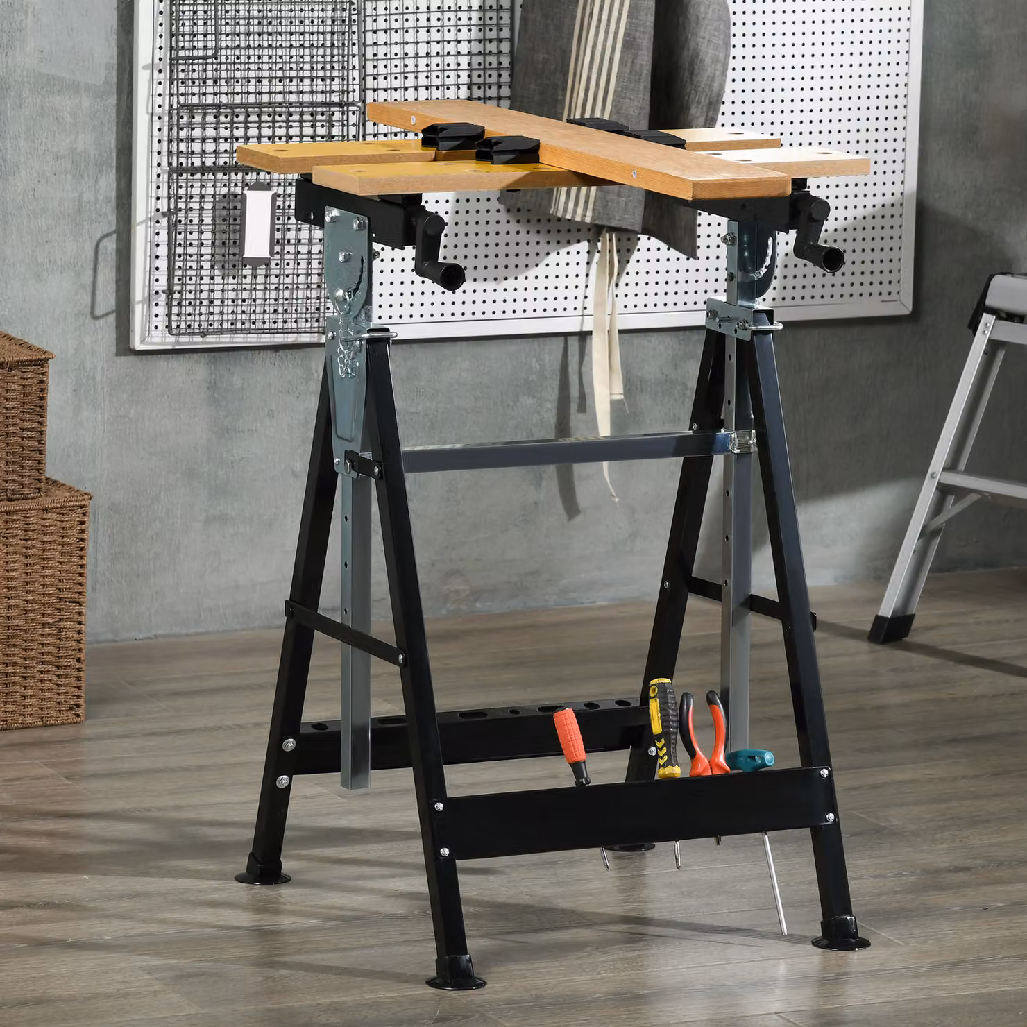 HOMCOM Portable Folding Workbench with Adjustable Height and Angle, Beige – 2