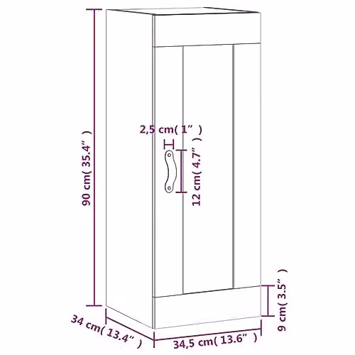 vidaXL Wall Mounted Cabinet in Brown Smoked Oak, W/D/H: 34.5 x 34.0 x 90.0 cm – 3