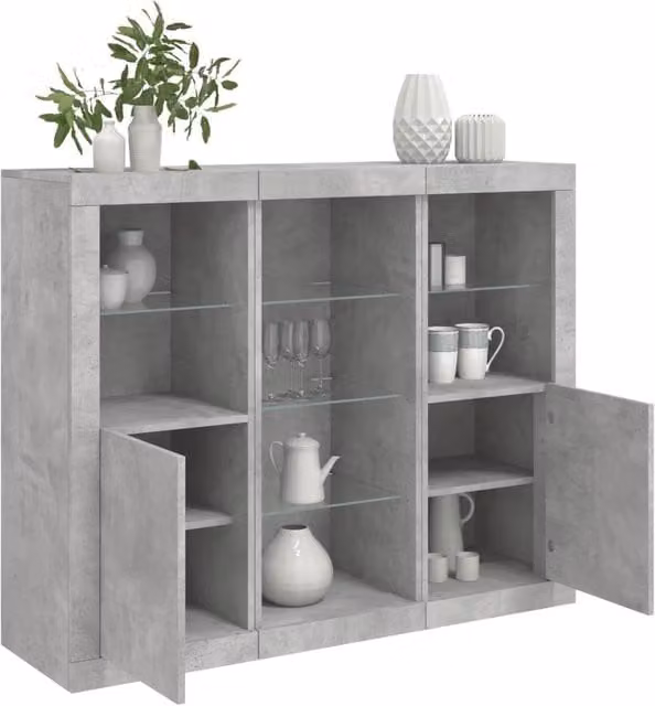 Berkfield Home Set of 3 Modern Sideboards with Integrated LED Lights in Matt Concrete Grey Engineered Wood – 1