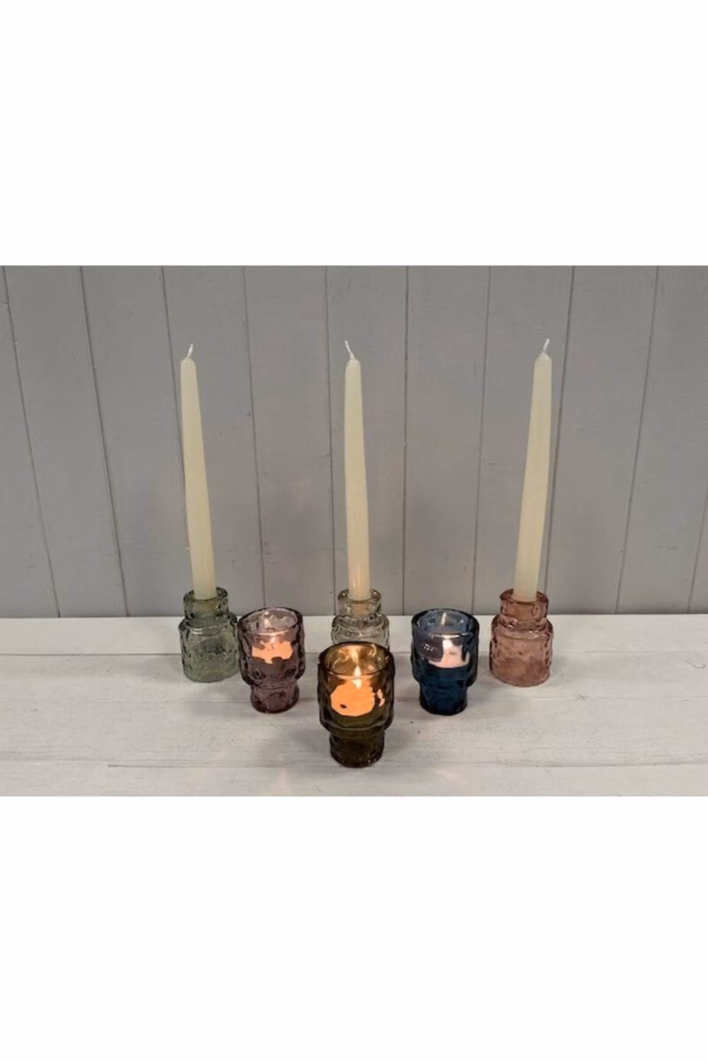 KDMD Large Vintage Green Textured Glass Tabletop Candle Holder – 2