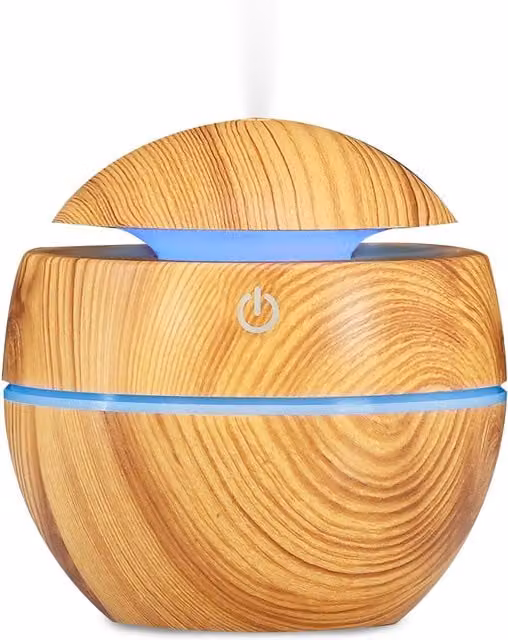 Geezy Mini USB Aroma Diffuser and Humidifier with LED Light, Brown, 130ml