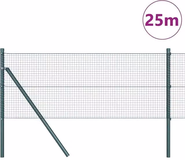 Berkfield Home Green Steel Welded Wire Fence with 13 Posts, W: 0.4 m, L: 25 m – 1