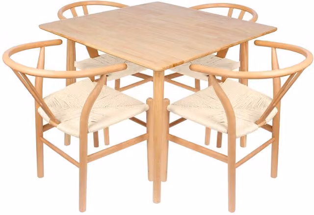 Nicholas Winter 5-Piece Scandinavian Style Beech Wood Dining Set, Beige/Yellow, W/D/H: 90 x 90 x 90 cm