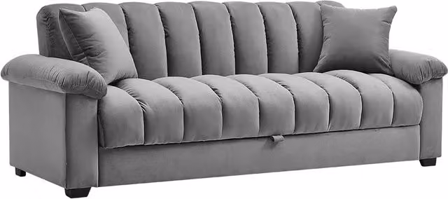 THE HOT SALE Grey Velvet Fabric Click Clack Sofa Bed with Storage Base