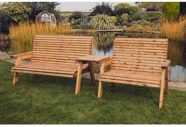 Churnet Valley Garden Furniture Ltd Valley Brown Treated Hardwood Garden Furniture Set with Tray and Upholstered Cushions