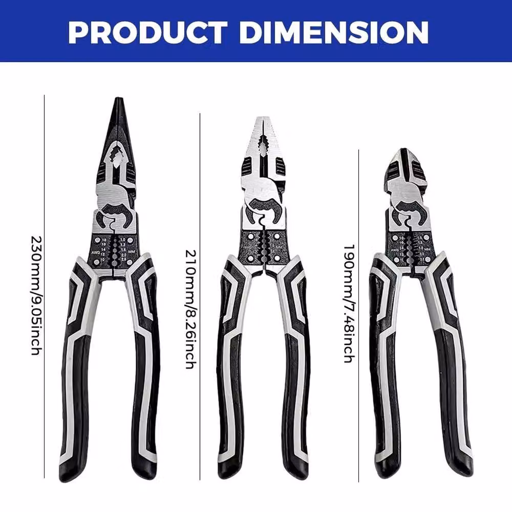 SPETLEK 3 Piece High Leverage Pliers Set including Combination and Wire Cutter Pliers in Black – 3