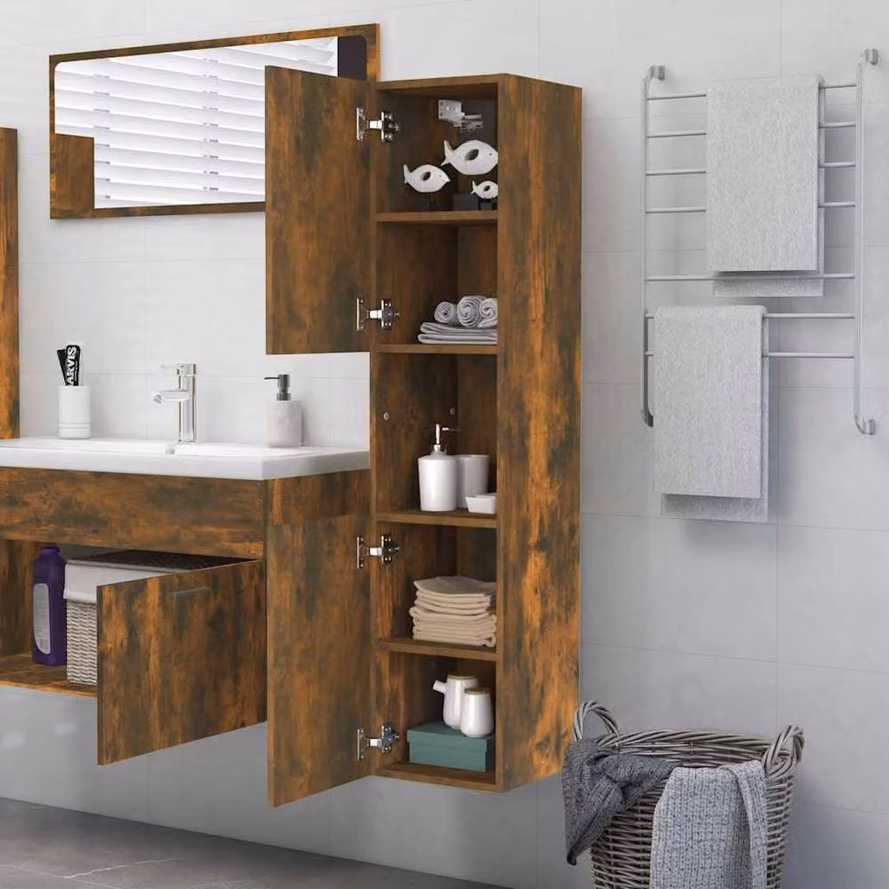 Berkfield Home Modern Bathroom Cabinet in Smoked Oak Brown, W/D/H: 30 x 30 x 130 cm – 1