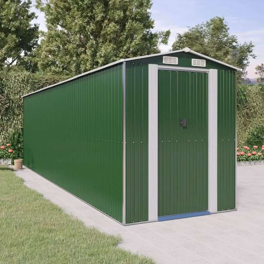 Berkfield Home Green Galvanised Steel Garden Shed with Sliding Gable Doors W/D/H: 192 x 689 x 223 cm – 2