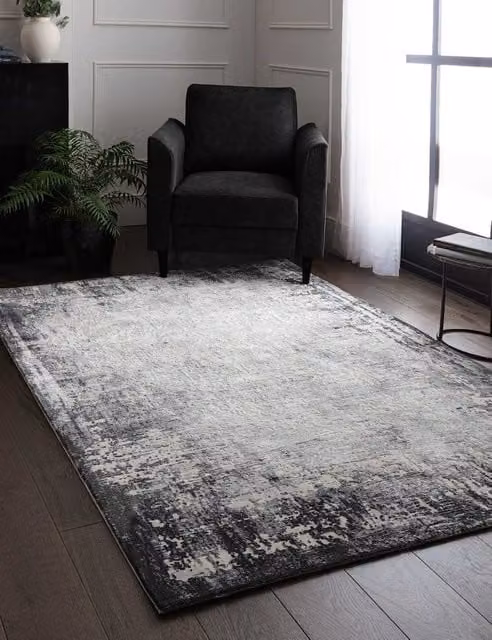 Asiatic Kuza Border Woven Rectangular Rug in Grey