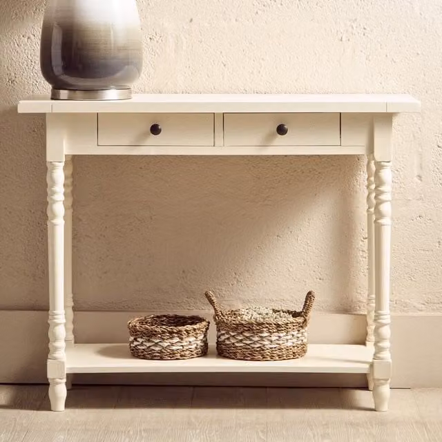 Orsina White Pine Wood Console Table with 2 Drawers, W/D/H: 96 x 35 x 75 cm – 1