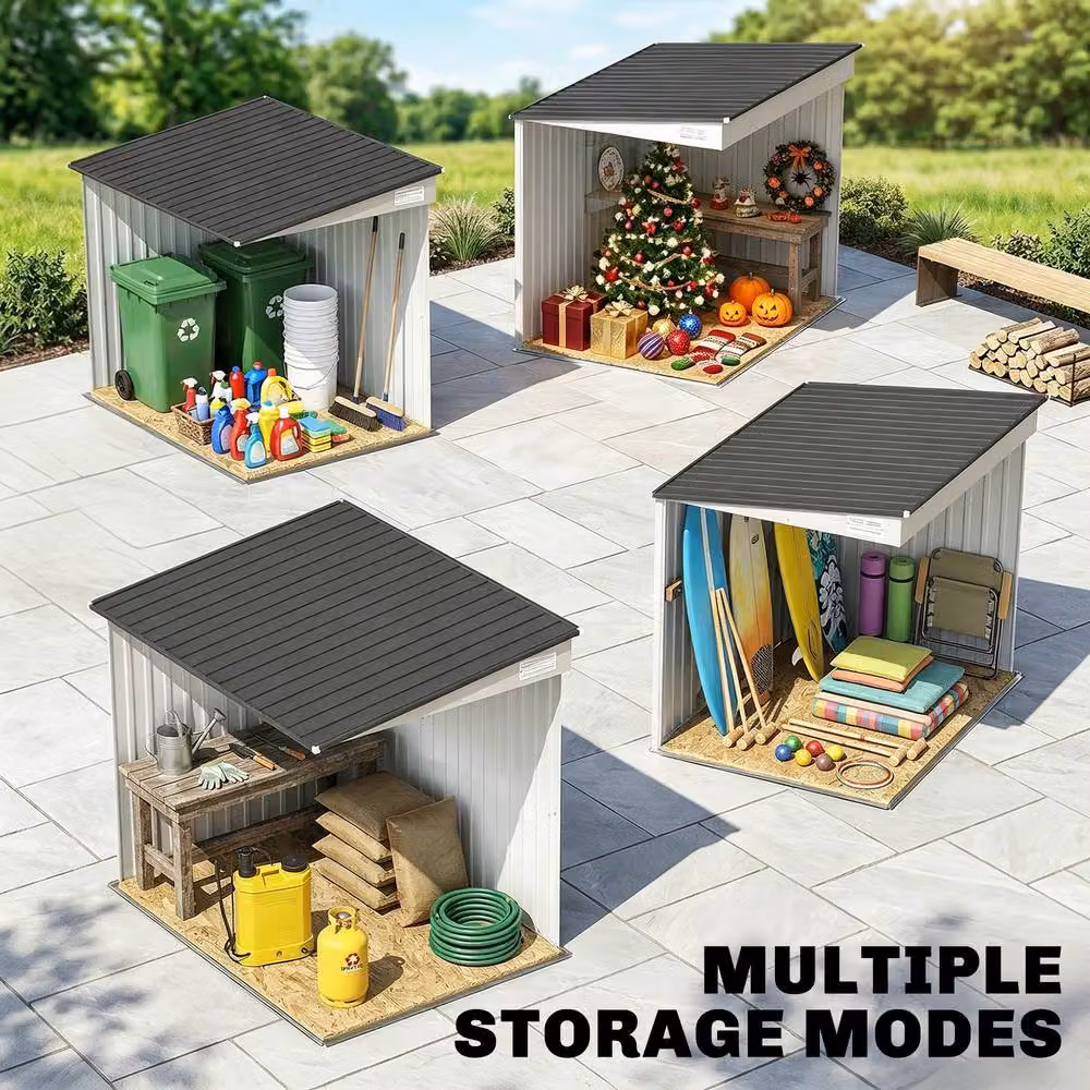 Rolipo White Galvanised Steel Pent Garden Shed with Sliding Door, W/D/H: 213.36 x 152.4 x 181.0 cm – 9