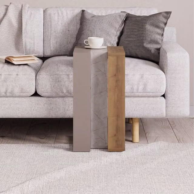 Decortie Muju Modern C-Shape Side Table in Gold and Brown, W/D/H: 30 x 30 x 57 cm