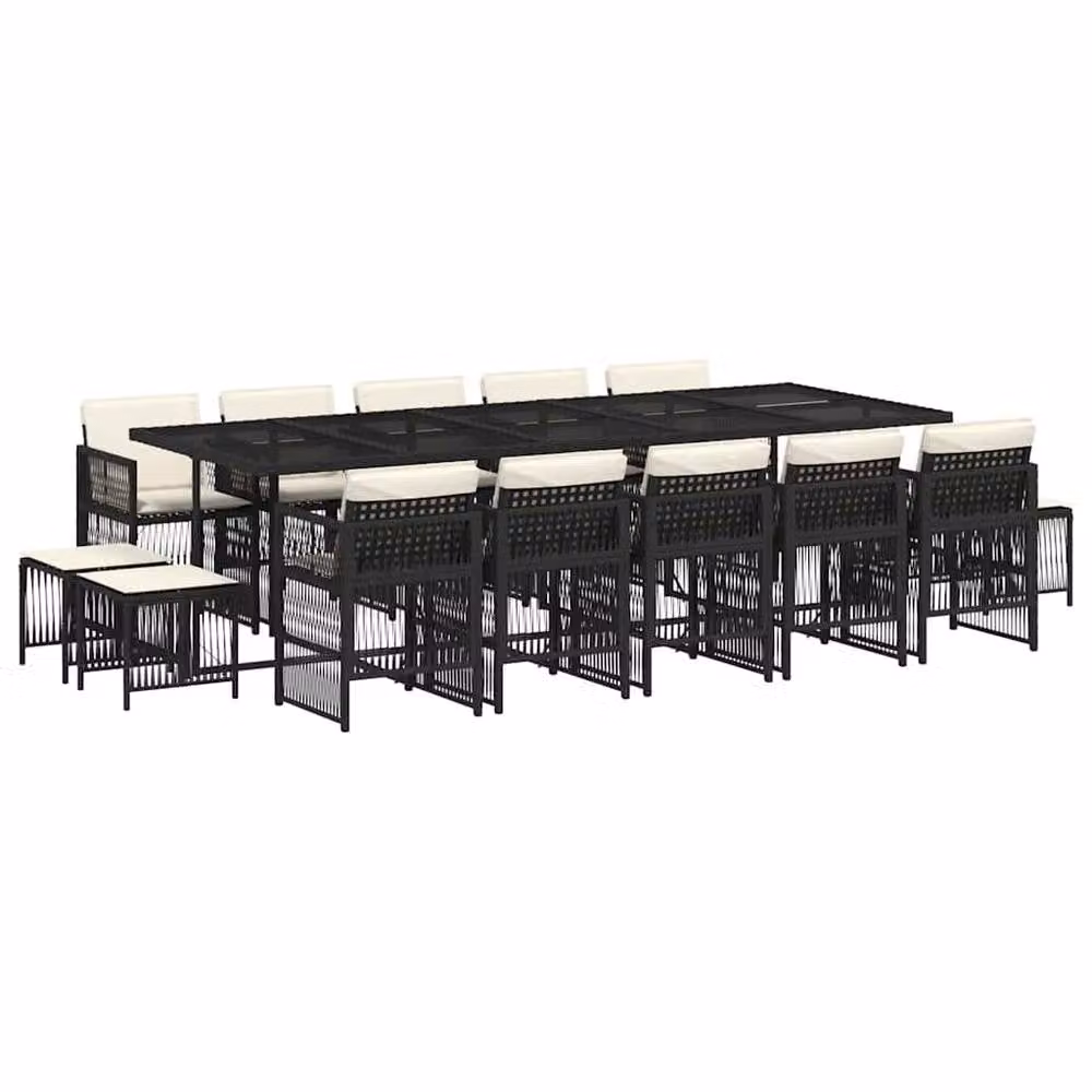 Berkfield Home 15 Piece Black Poly Rattan Garden Dining Set with Cushions and Glass Tabletop – 2