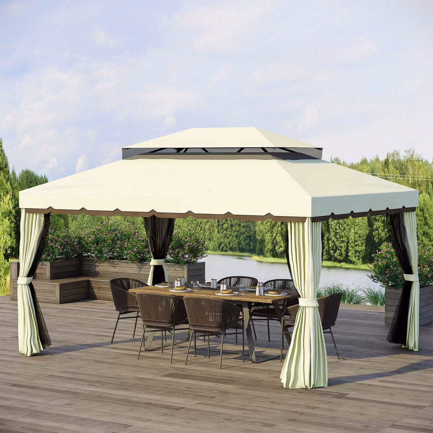 Outsunny Aluminium Metal Gazebo Marquee Canopy Pavilion with Nets and Sidewalls, Cream White, W: 300 cm, D: 290 cm, H: 270 cm – 2